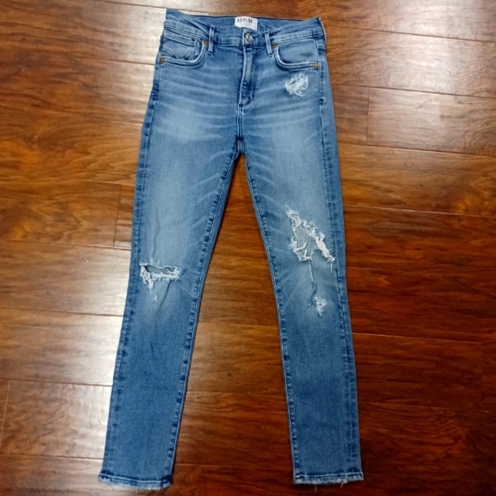 Agolde Sophie distressed high waist crop skinny Spell blue jeans